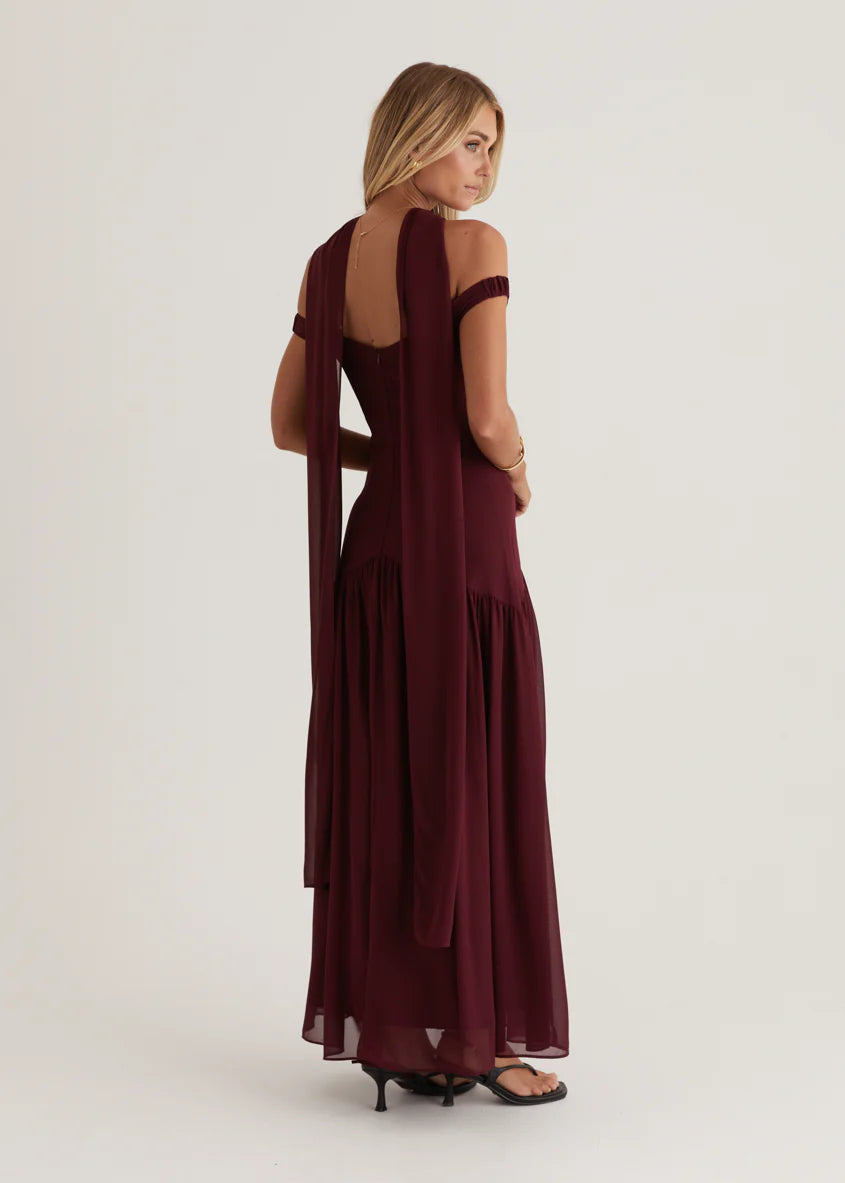 Kirah Off Shoulder Maxi Dress - Wine