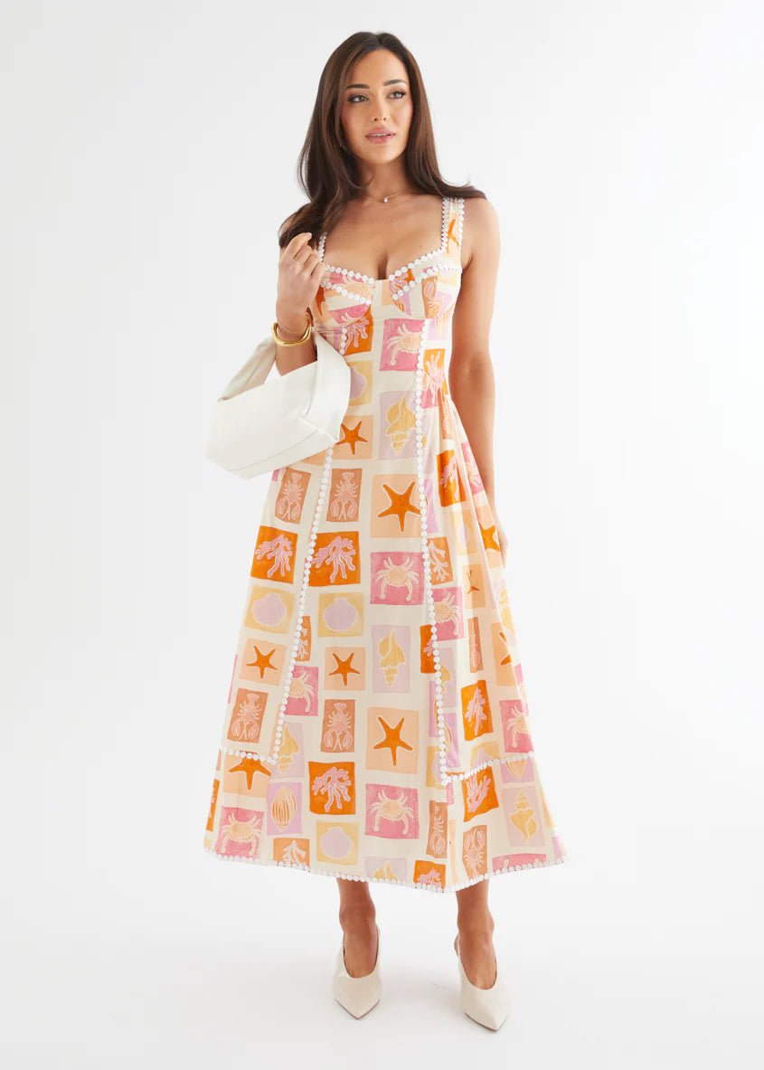 Cyanne Midi Dress - Coral Tile