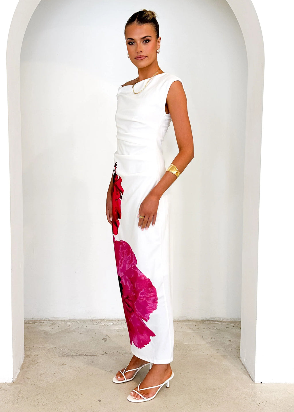 Elsea One Shoulder Maxi Dress - Pink Flowers