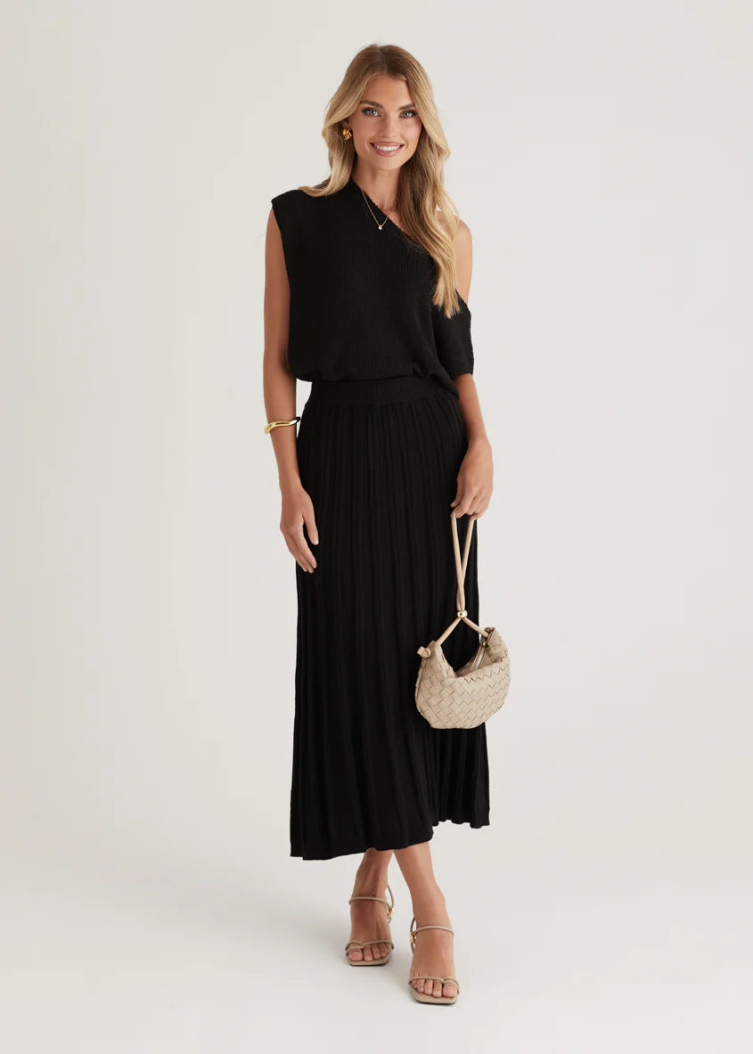 Tobin Knit Midi Skirt - Black