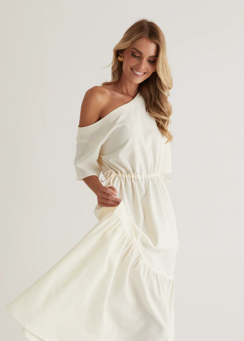 Loren Drop Shoulder Maxi Dress - Cream