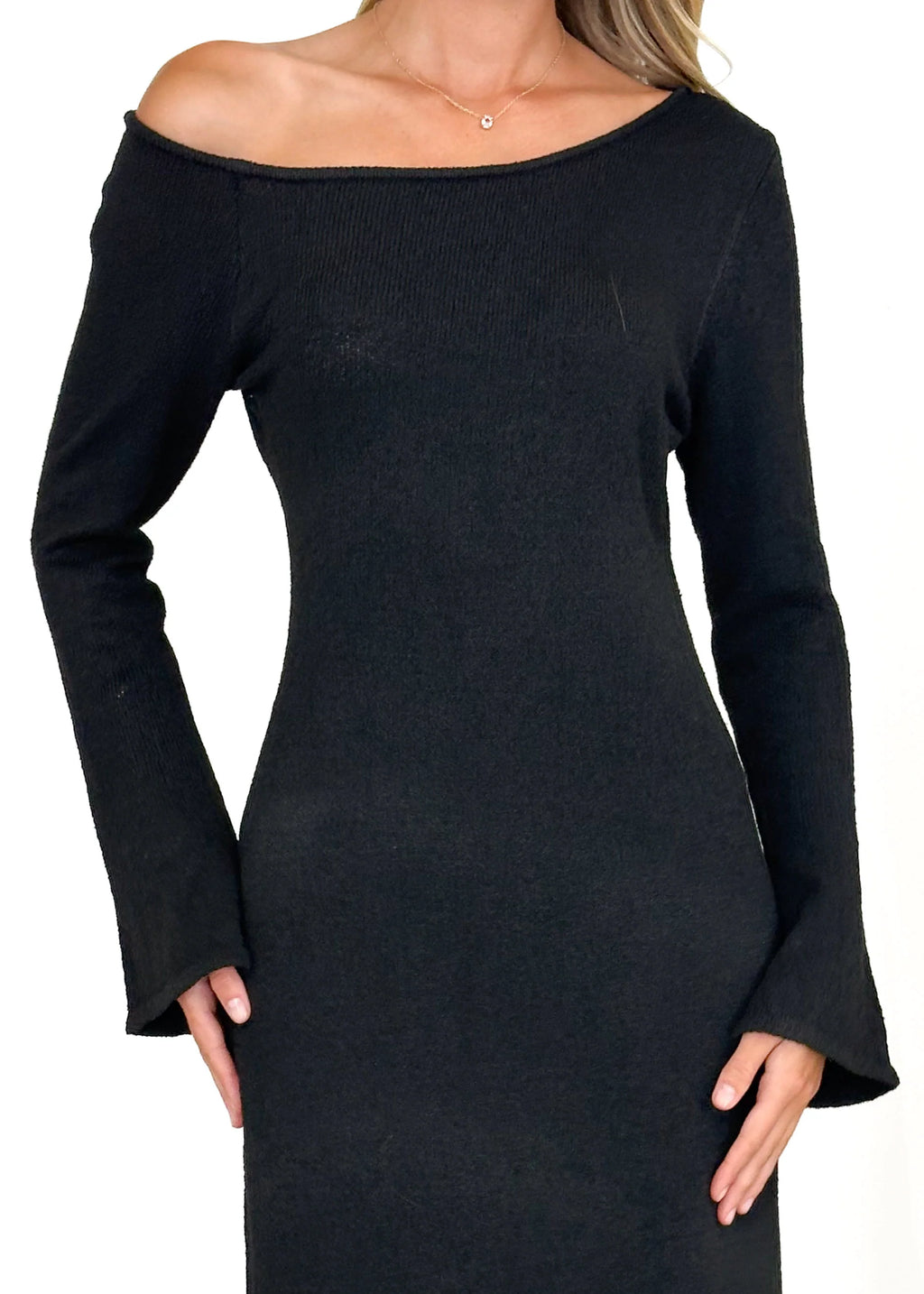 Loco One Shoulder Knit Maxi Dress - Black