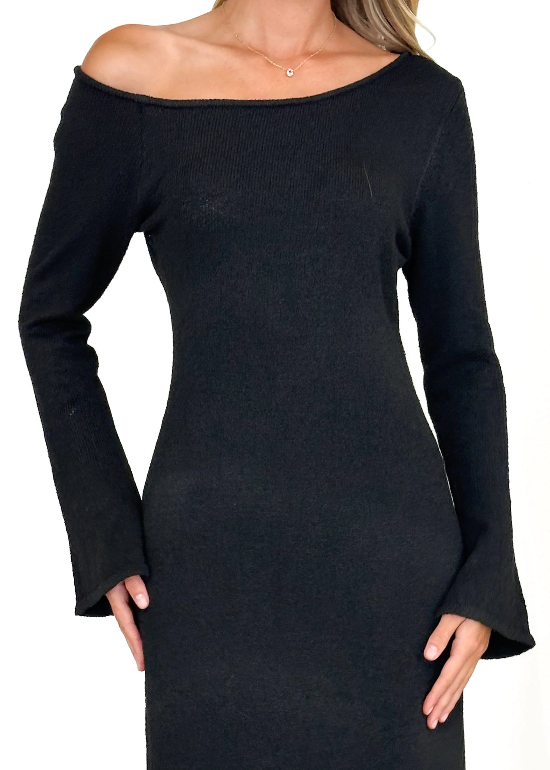 Loco One Shoulder Knit Maxi Dress - Black