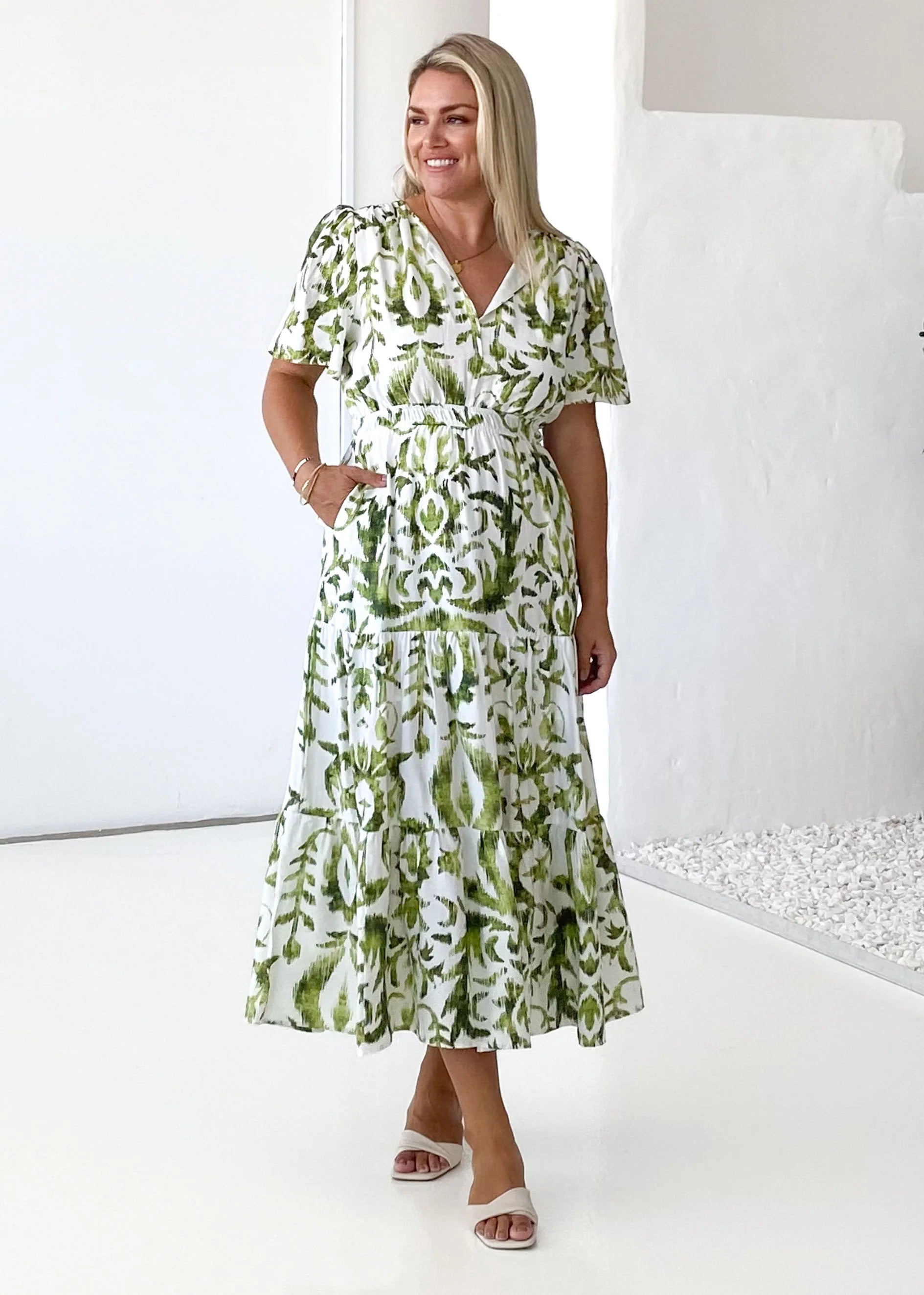 Valley Midi Dress - Green Abstract