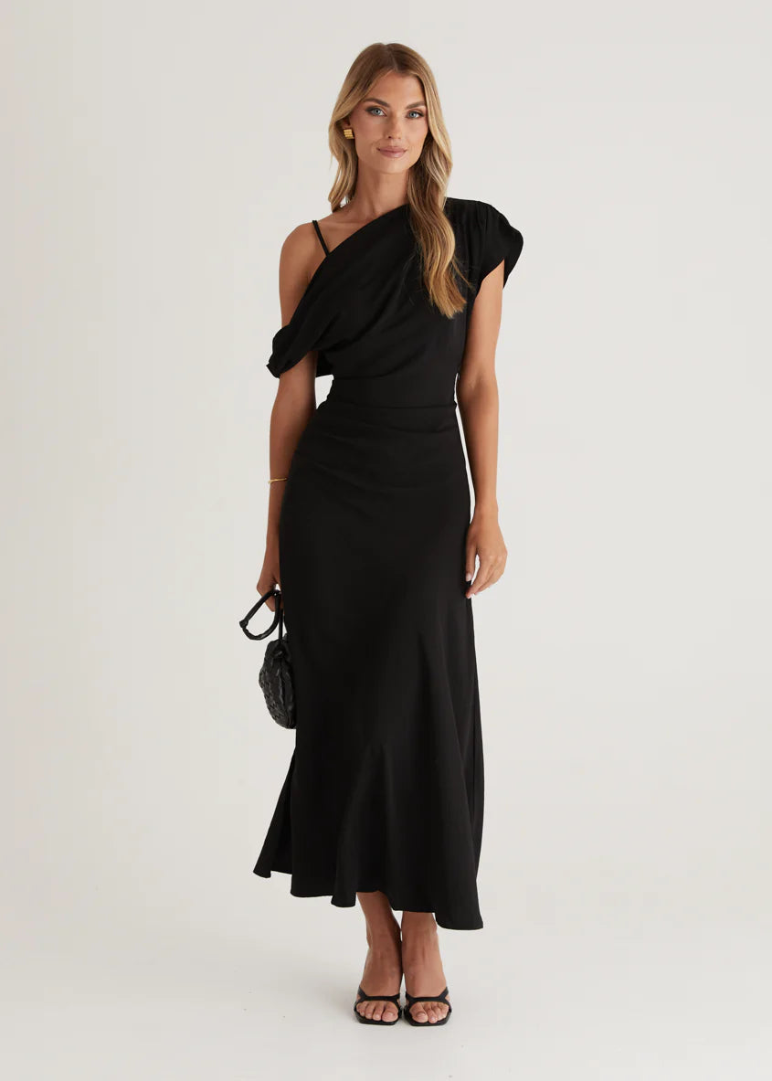 Evie Drop Shoulder Maxi Dress - Black