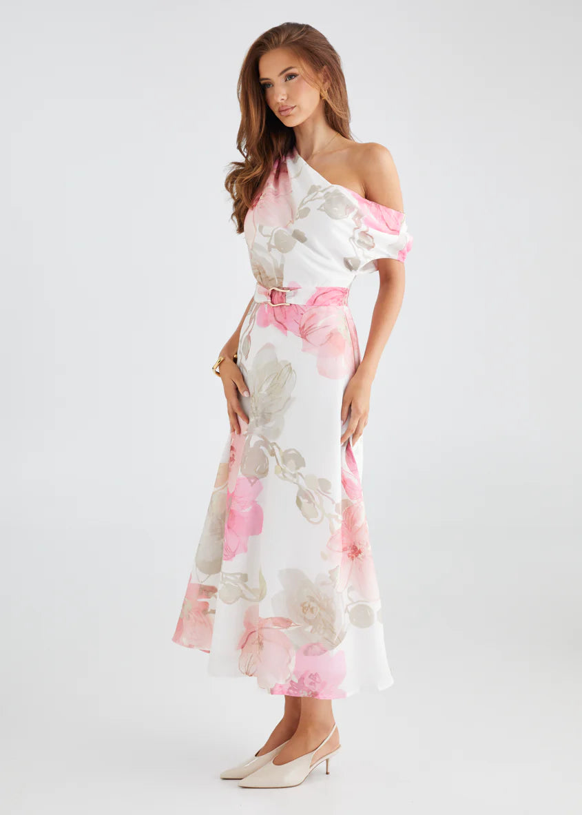 Jacqui Drop Shoulder Midi Dress - Pink Floral