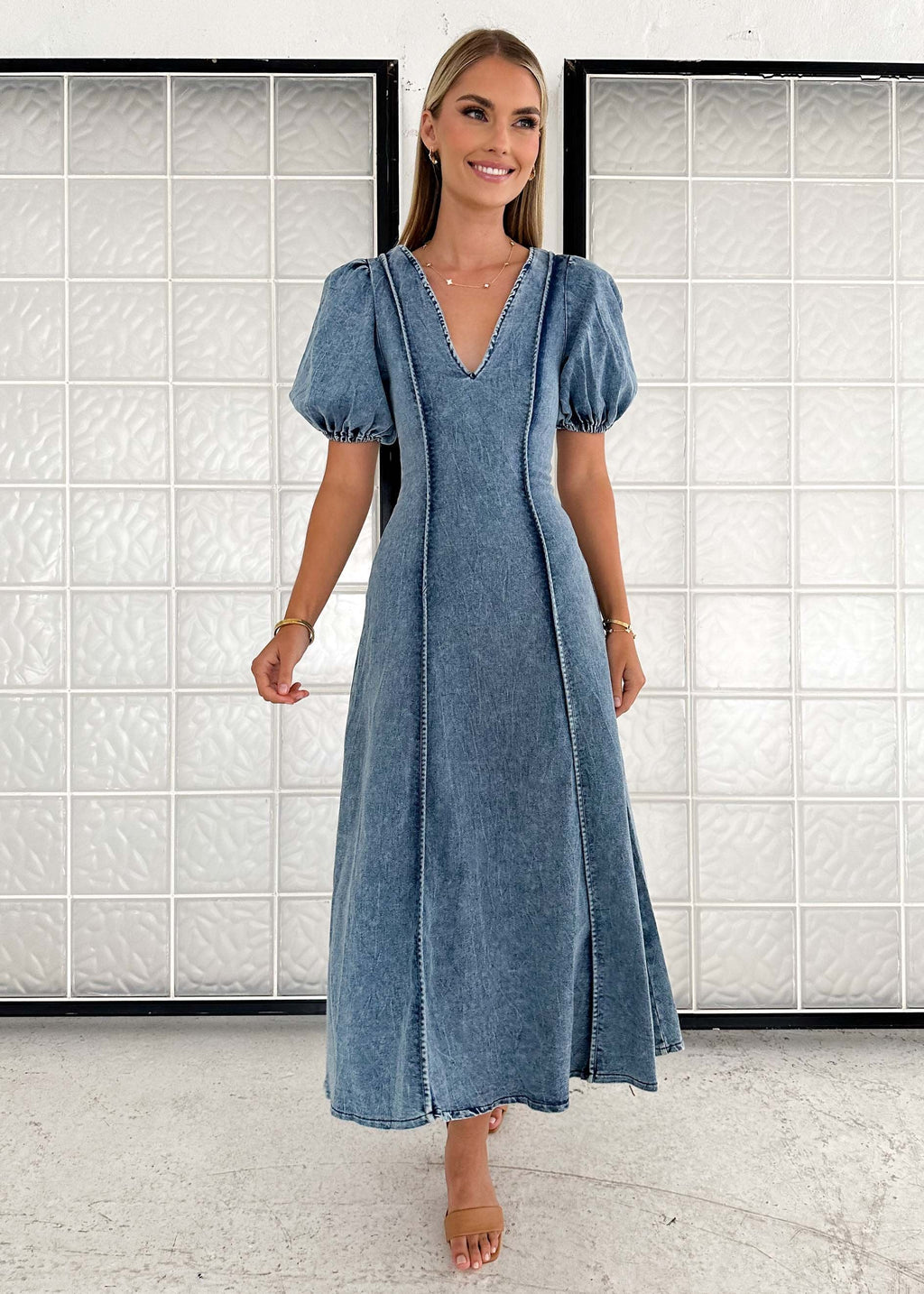 Madrie Stretch Denim Dress - Mid Blue