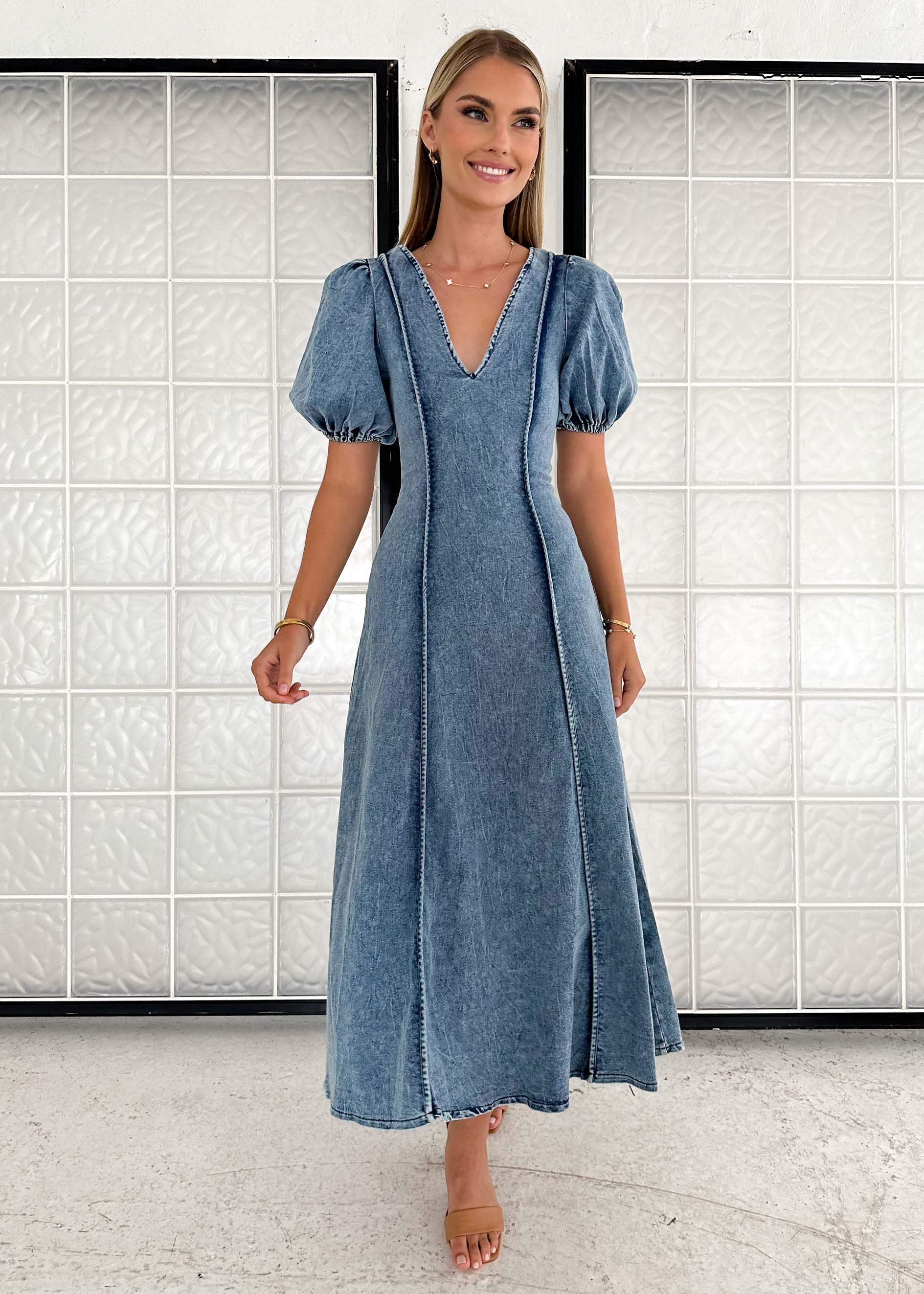 Madrie Stretch Denim Dress - Mid Blue
