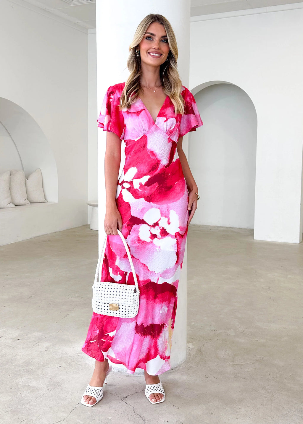 Mintoe Maxi Dress - Magenta Watercolour