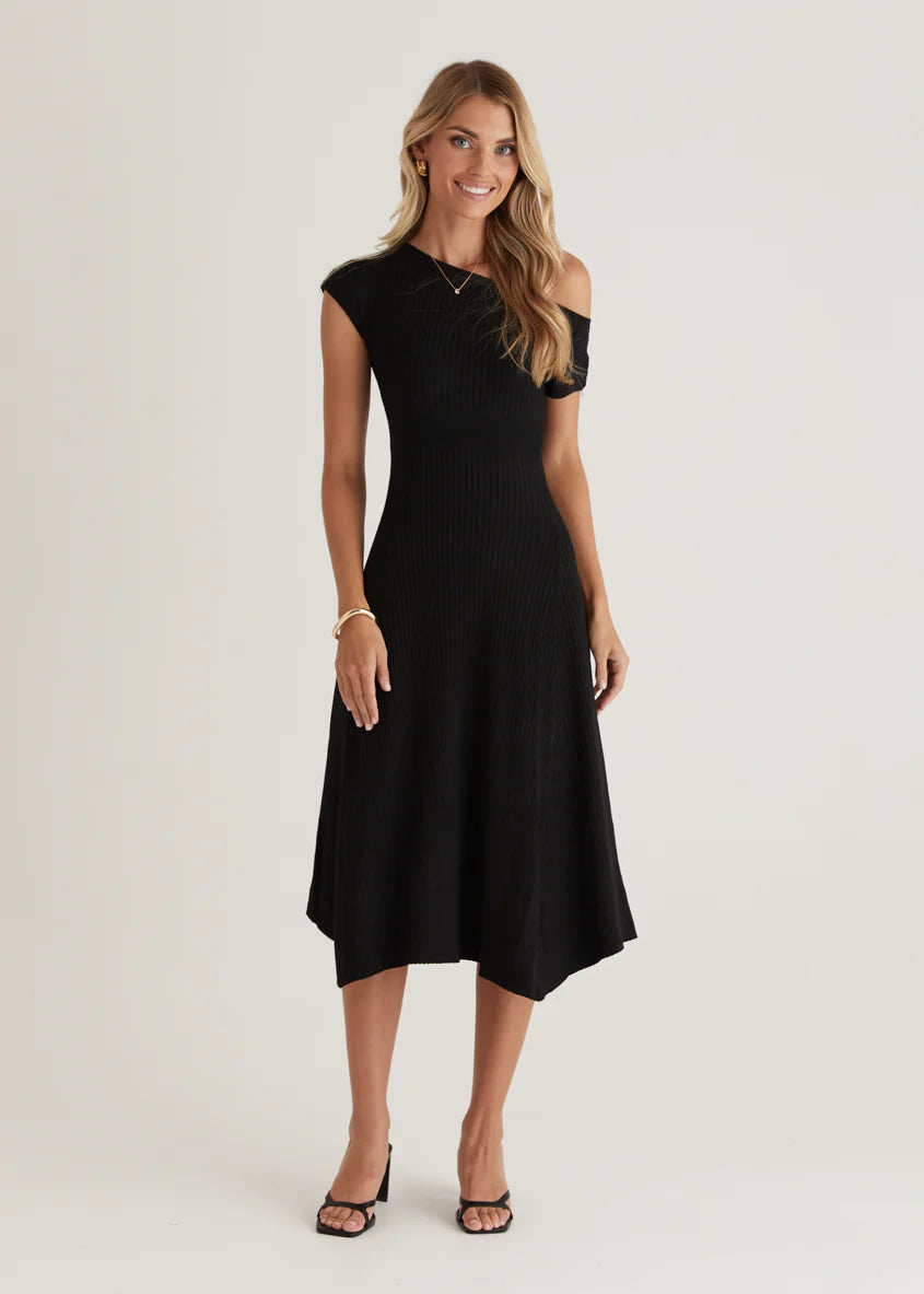 Siren Knit Midi Dress - Black