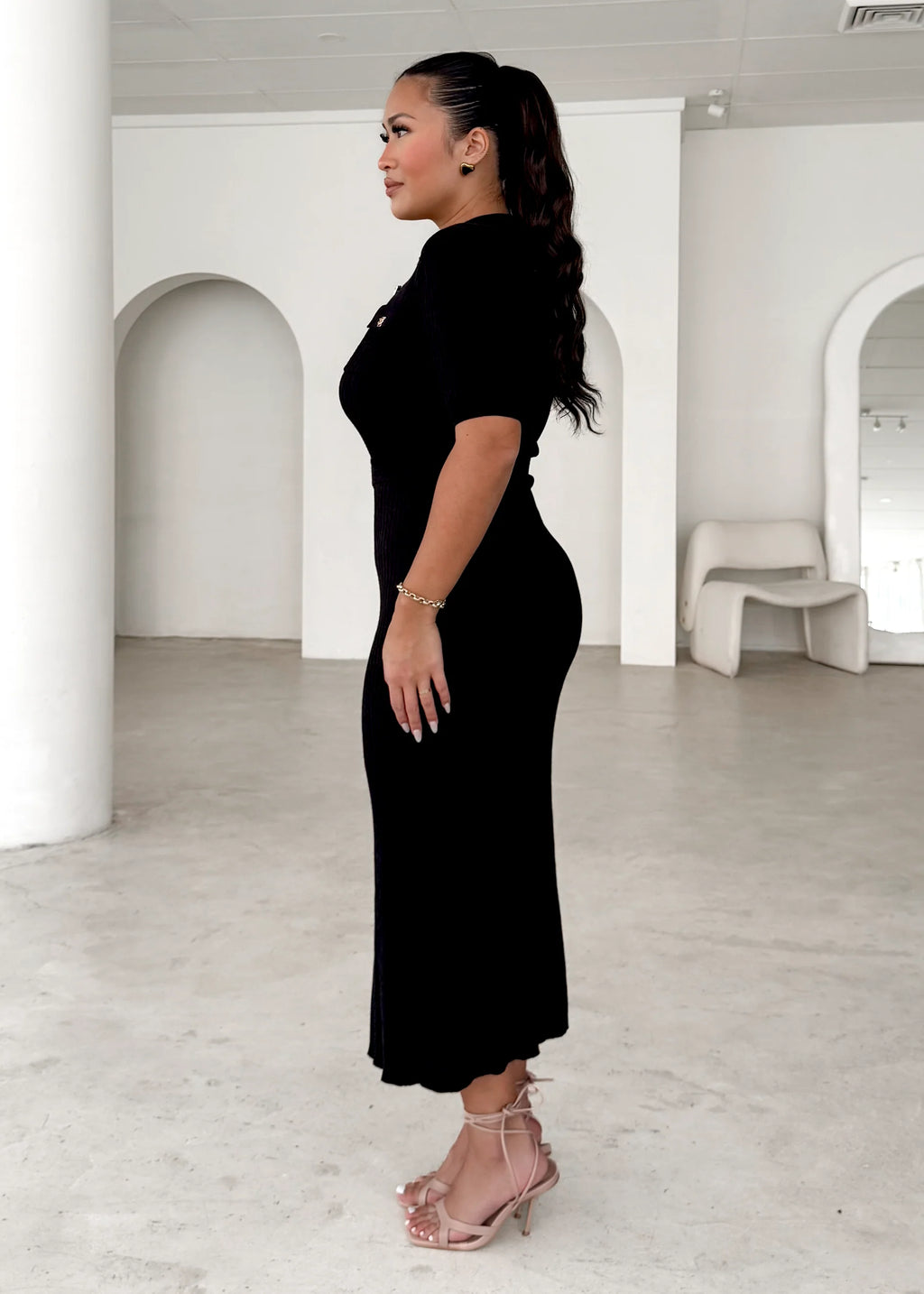 Siesta Knit Midi Dress - Black