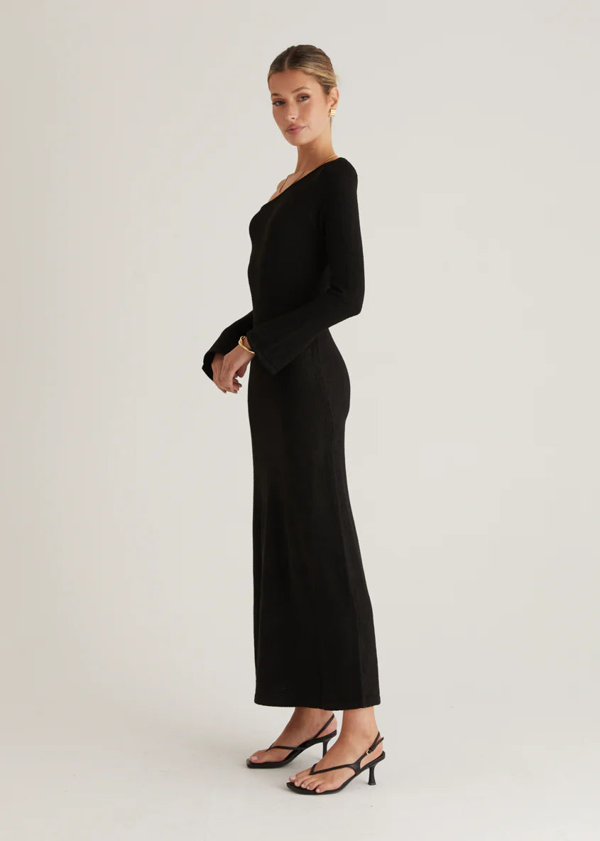 Loco One Shoulder Knit Maxi Dress - Black