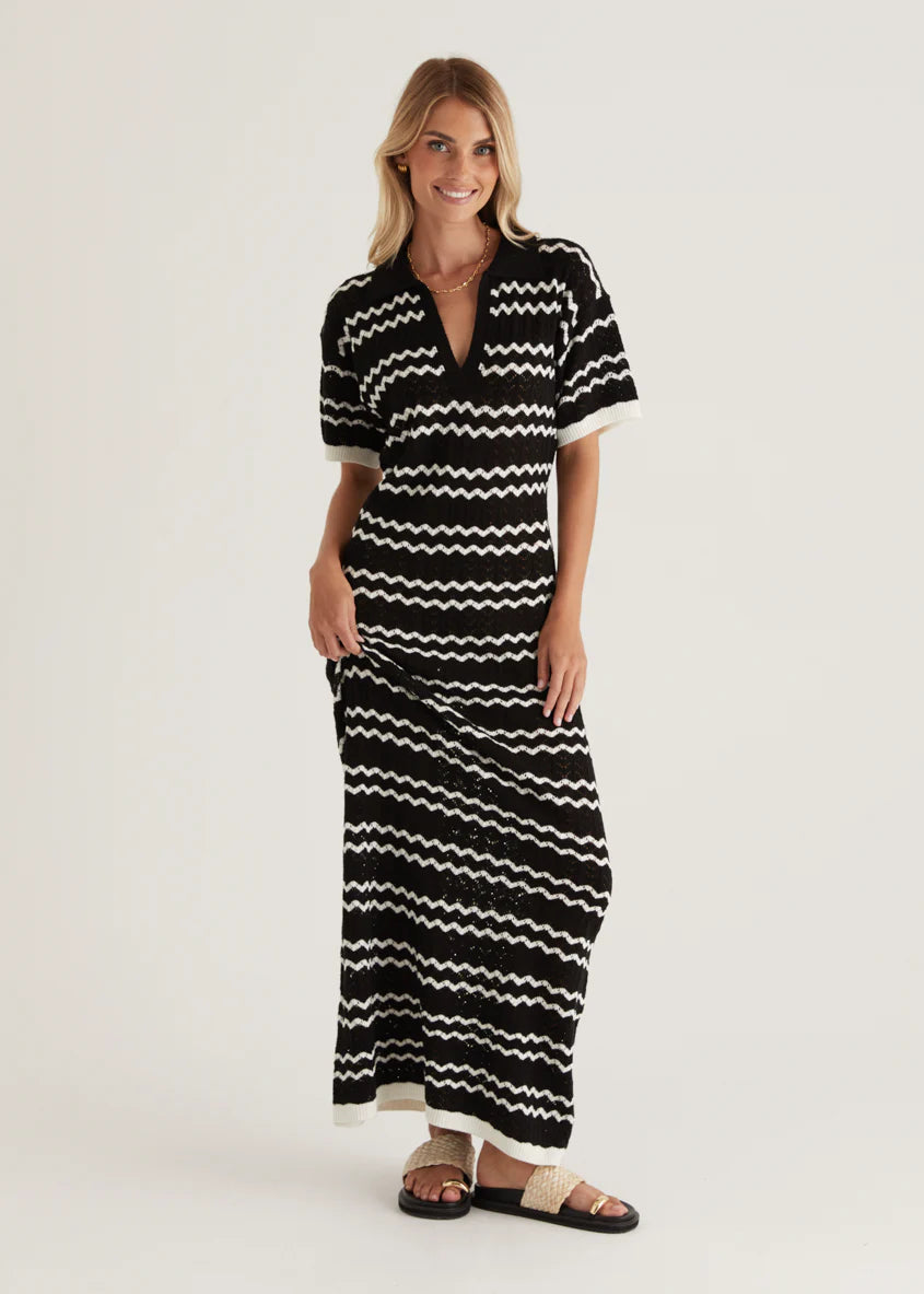 Zandrea Knit Maxi Dress - Black Stripe