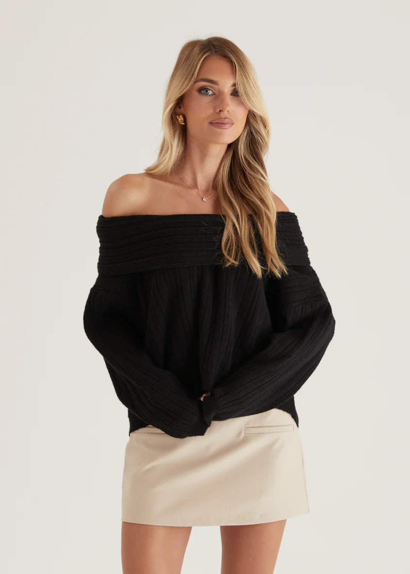 Shiloh Off Shoulder Sweater - Black