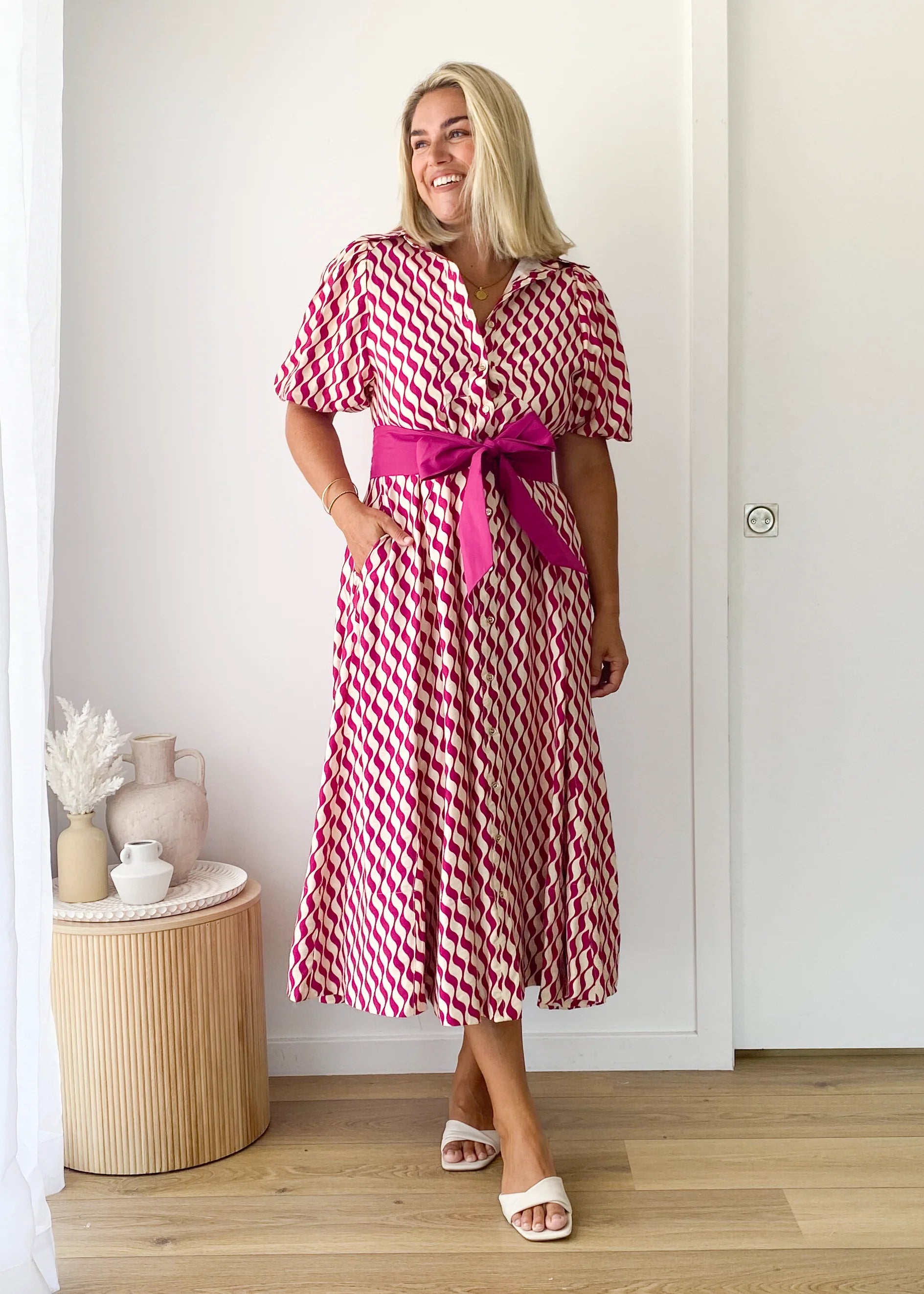Brunswick Midi Dress - Magenta Wave