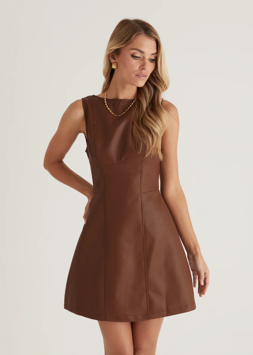 Nirvana PU Dress - Brown