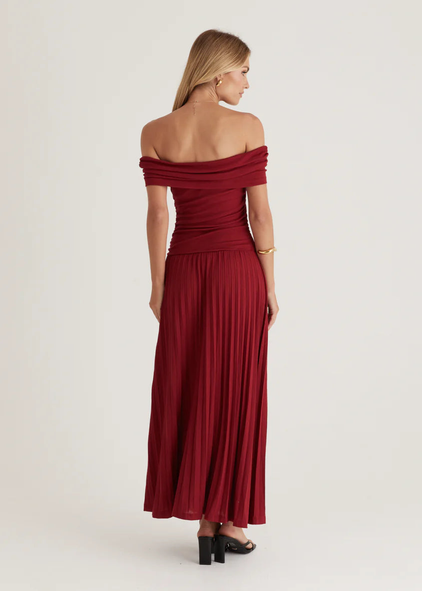 Lottie Off Shoulder Maxi Dress - Burgundy