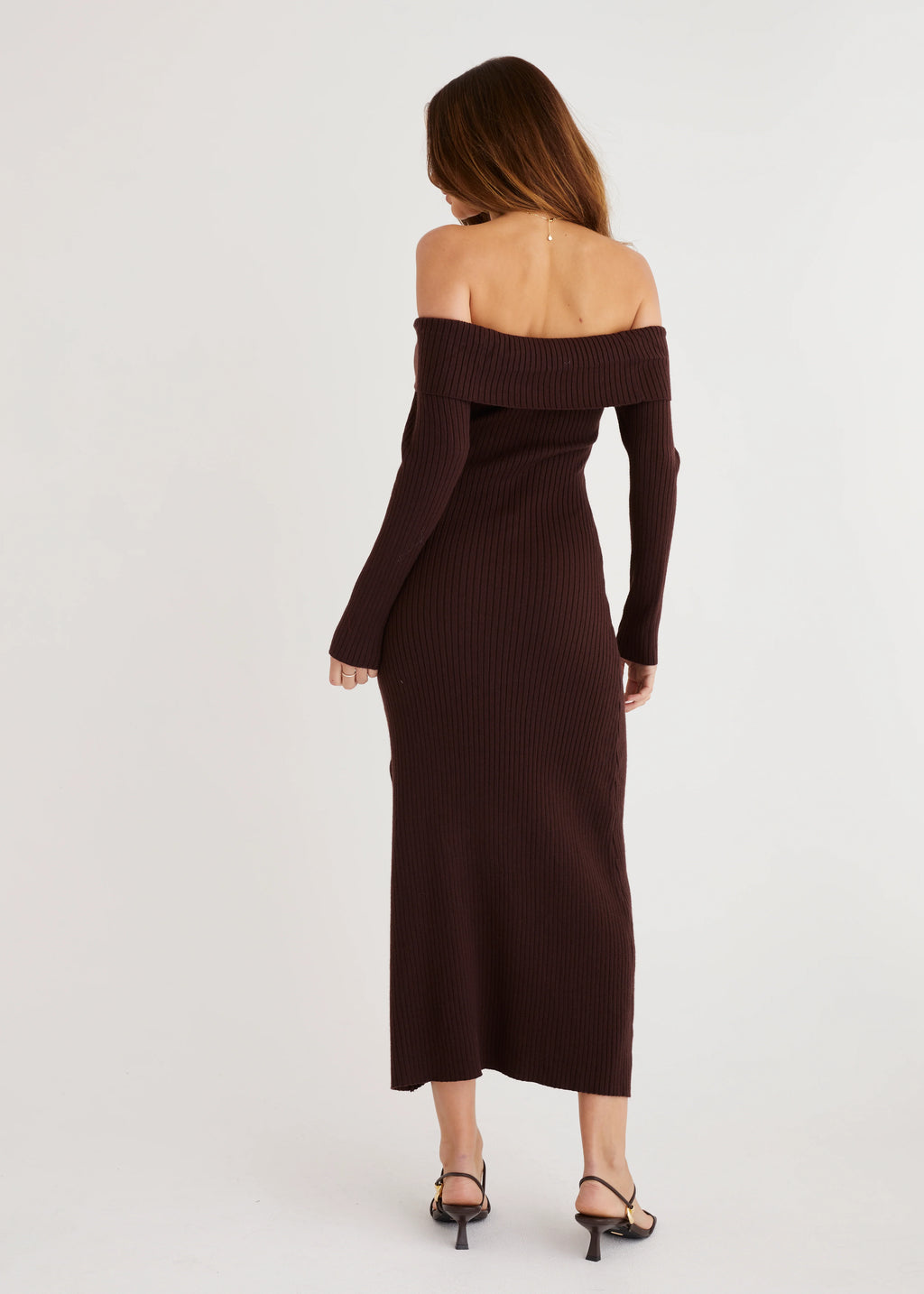 Aloe Off Shoulder Knit Maxi Dress - Chocolate