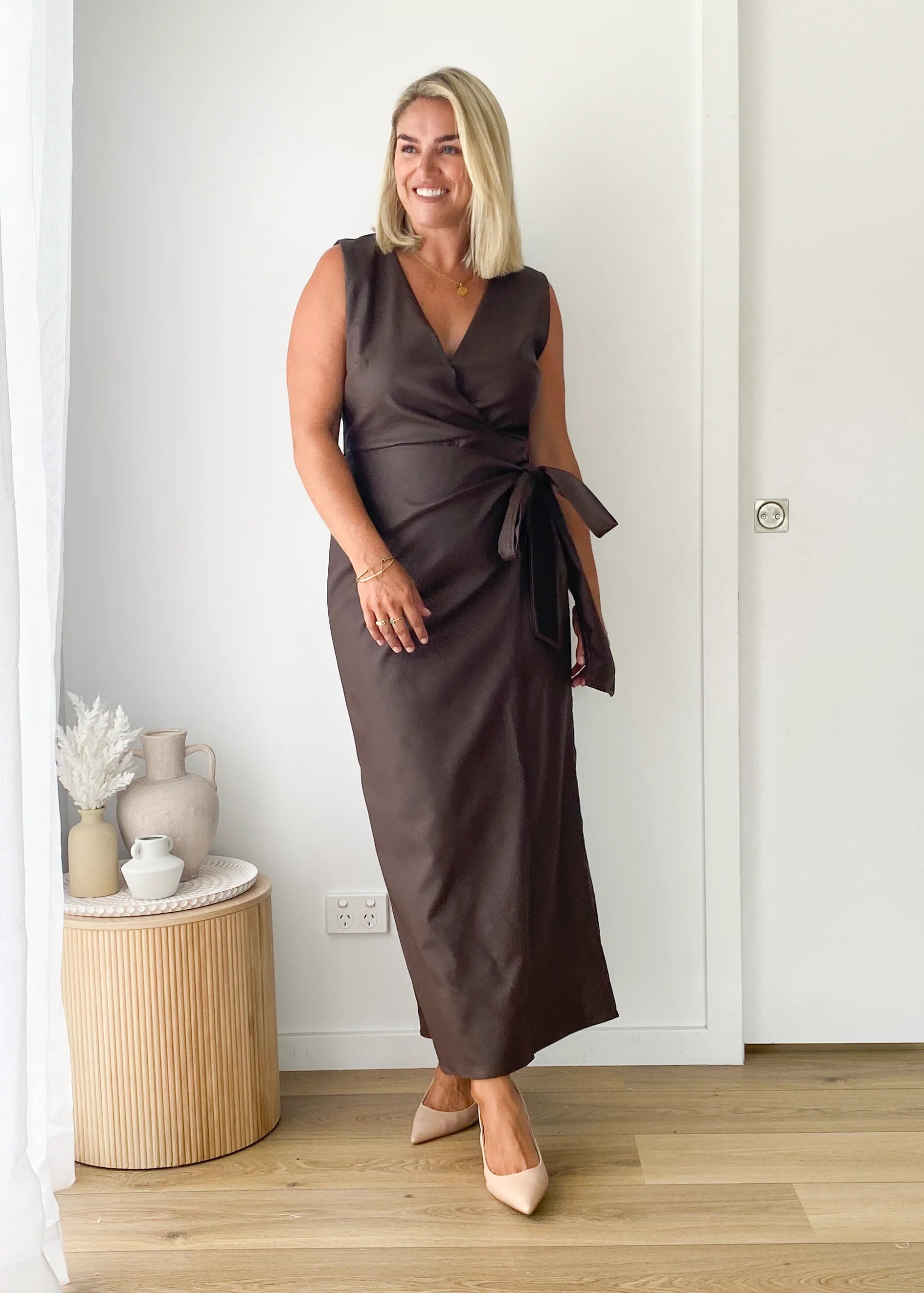 Artemma Coated Midi Dress - Chocolate