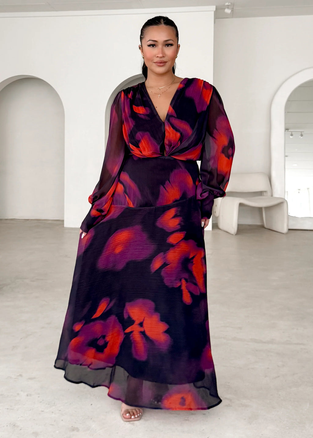 Frida Maxi Dress - Black Watercolour