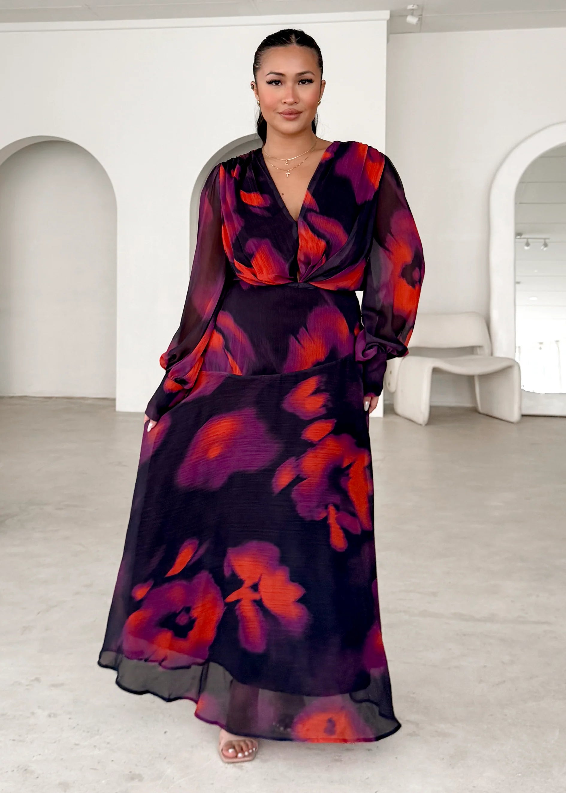 Frida Maxi Dress - Black Watercolour