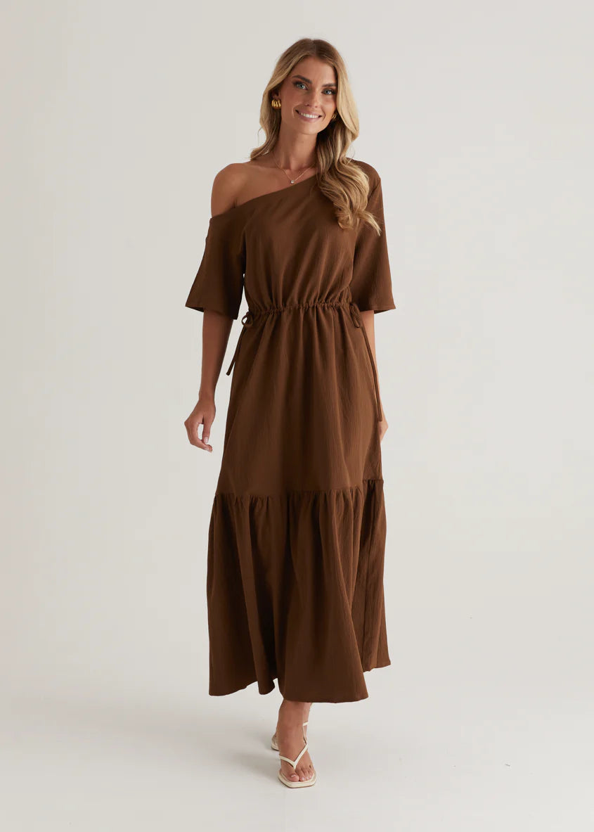 Loren Drop Shoulder Maxi Dress - Chocolate