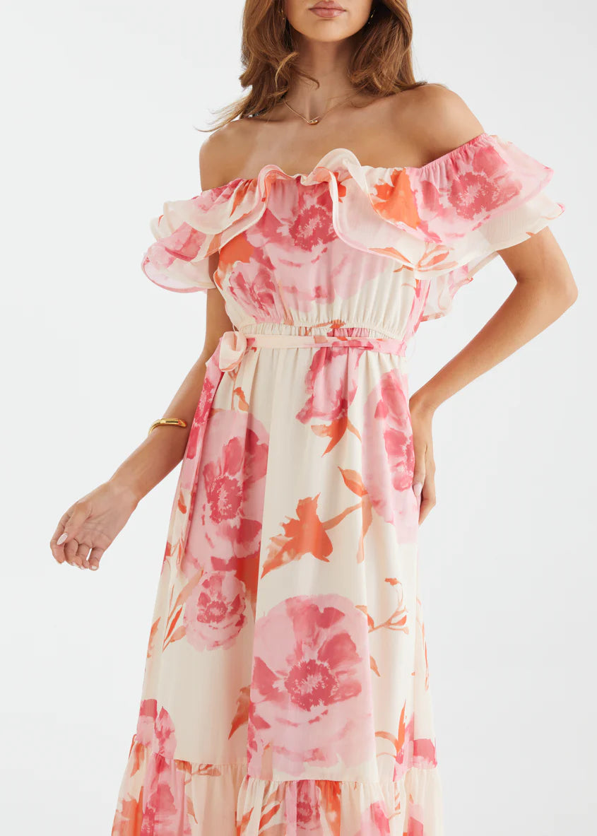 Tarsha Off Shoulder Maxi Dress - Pink Bloom