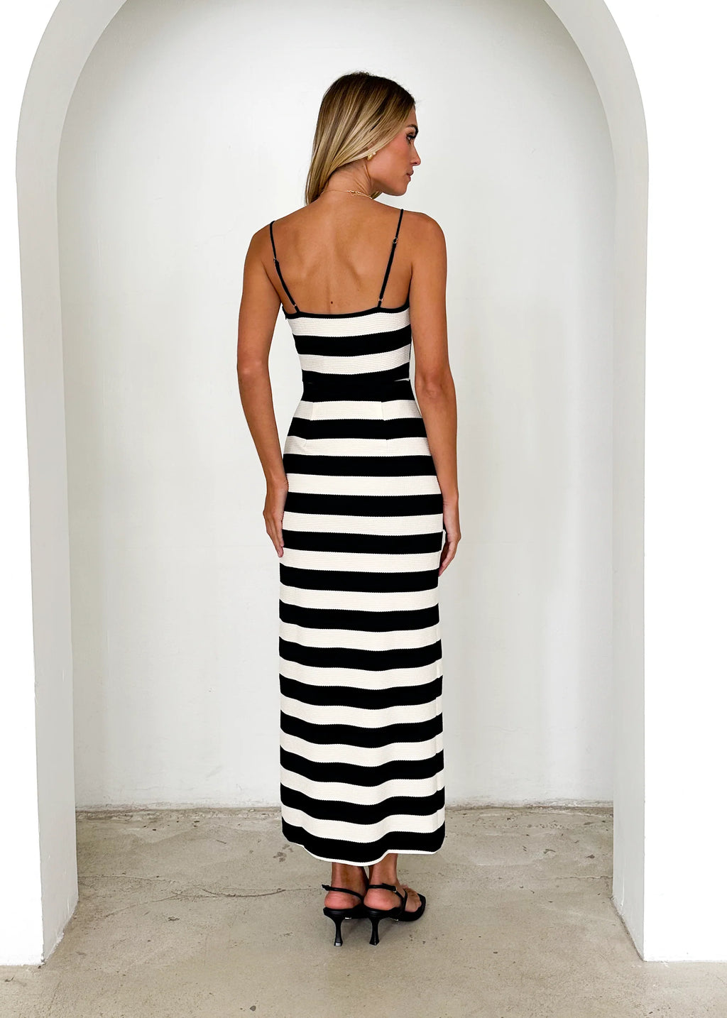 Sandy Knit Midi Dress - Black Stripe