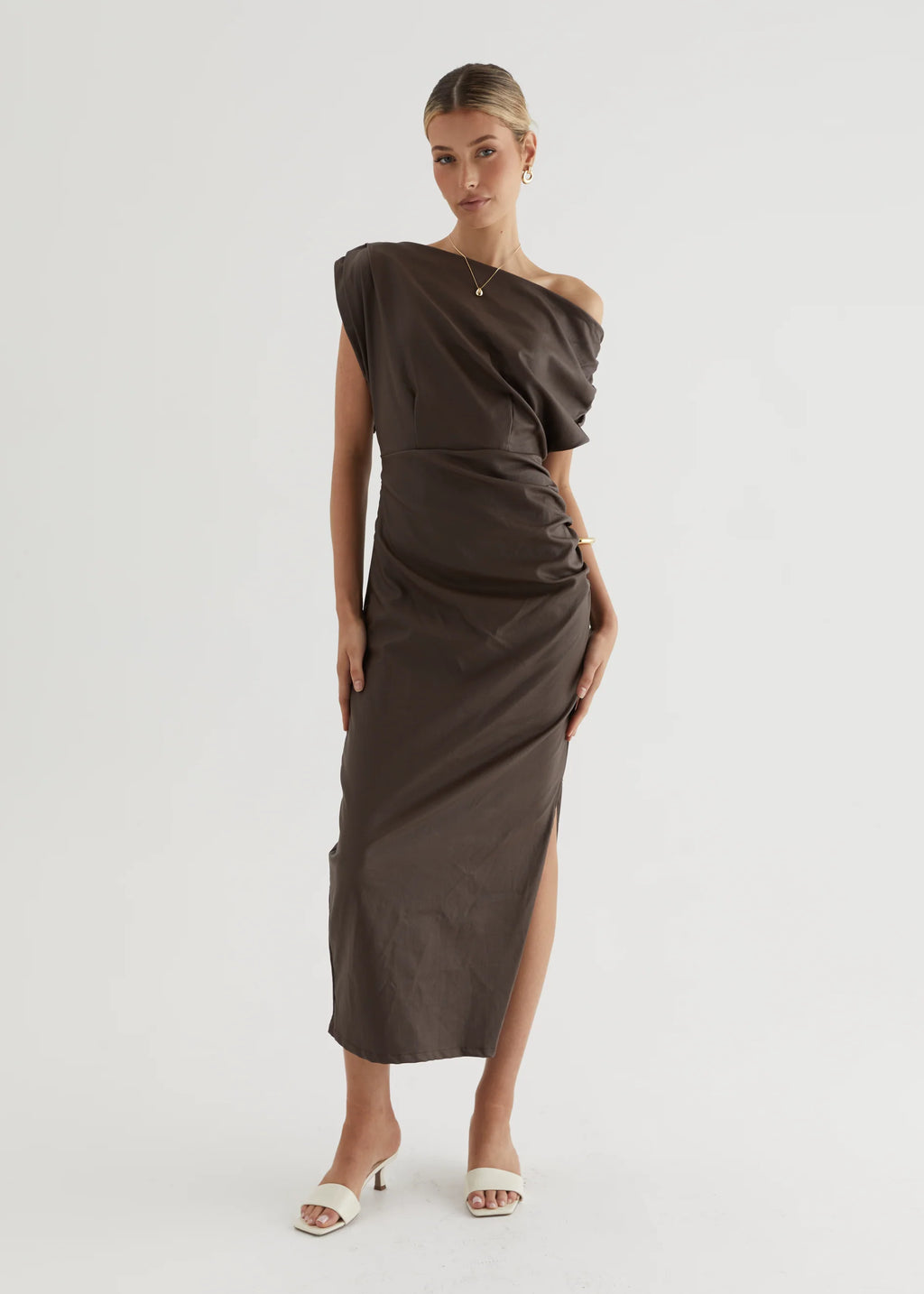 Estro Coated Midi Dress - Chocolate