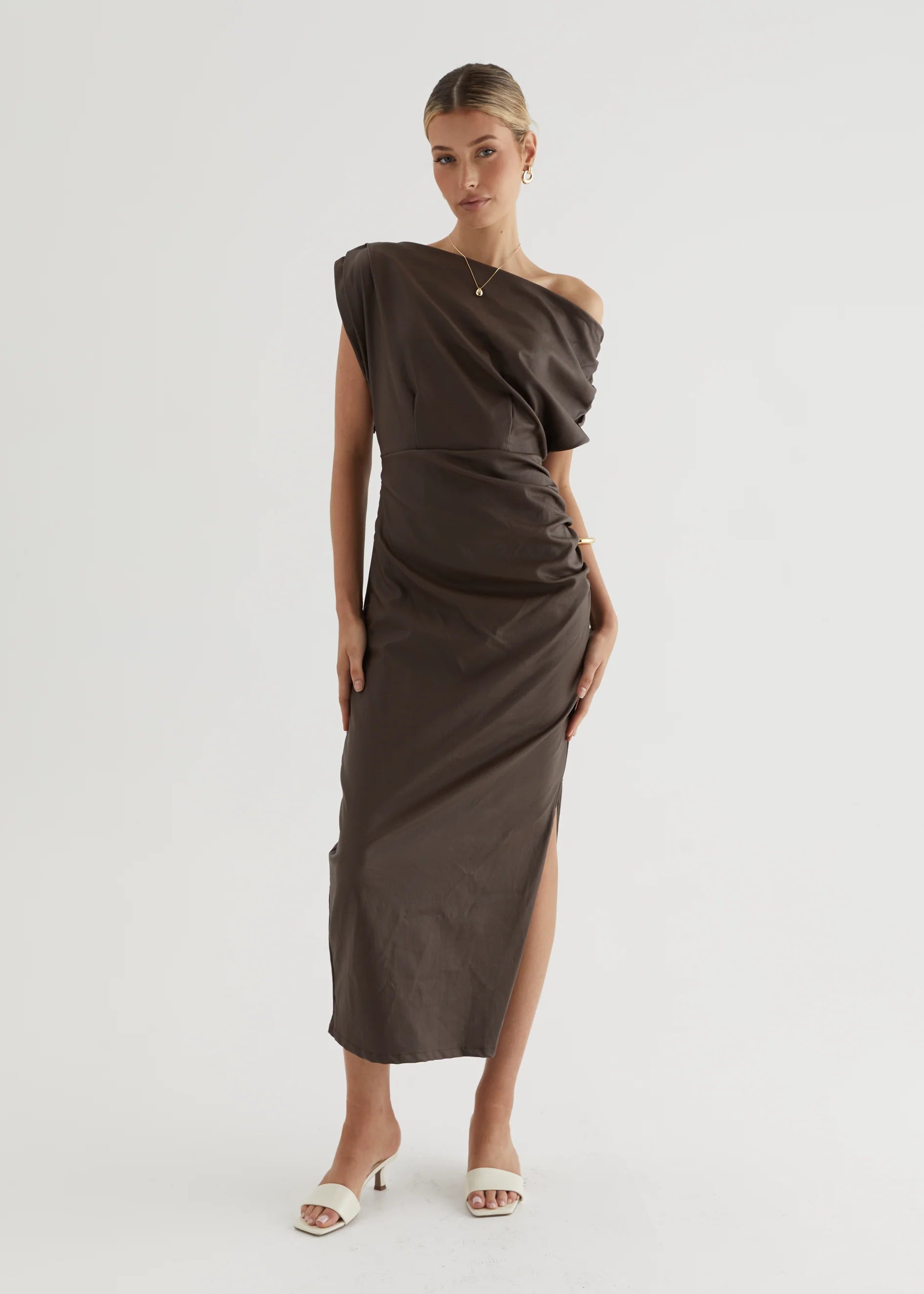 Estro Coated Midi Dress - Chocolate