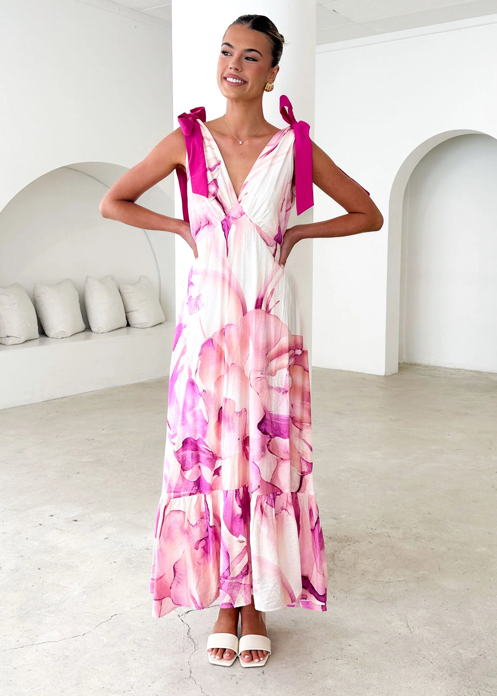 Havannah Tie Midi Dress - Fuchsia Flame