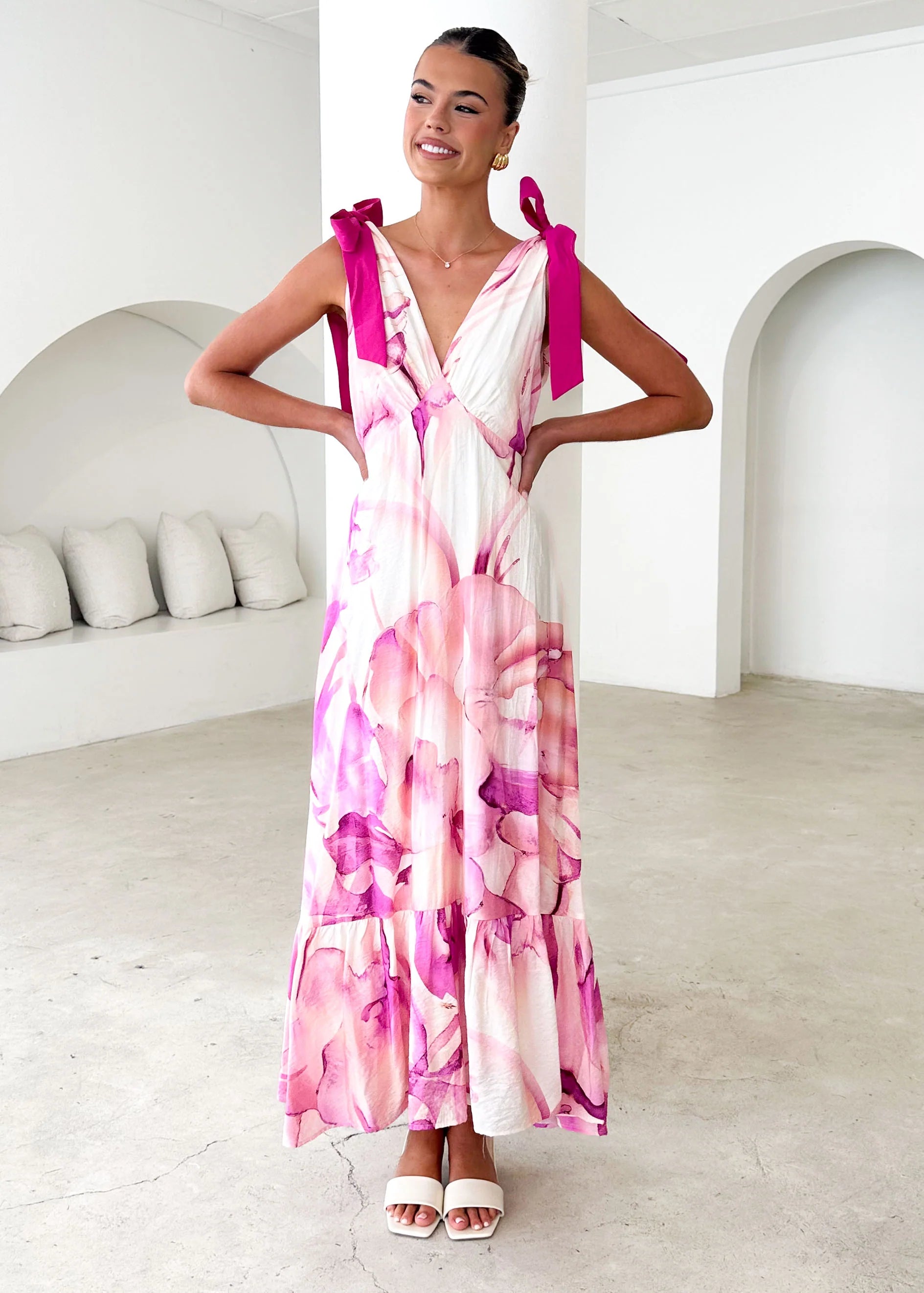 Havannah Tie Midi Dress - Fuchsia Flame