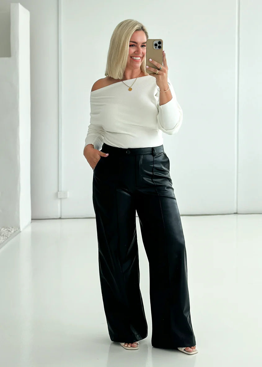 Karley PU Wide Leg Pants - Black