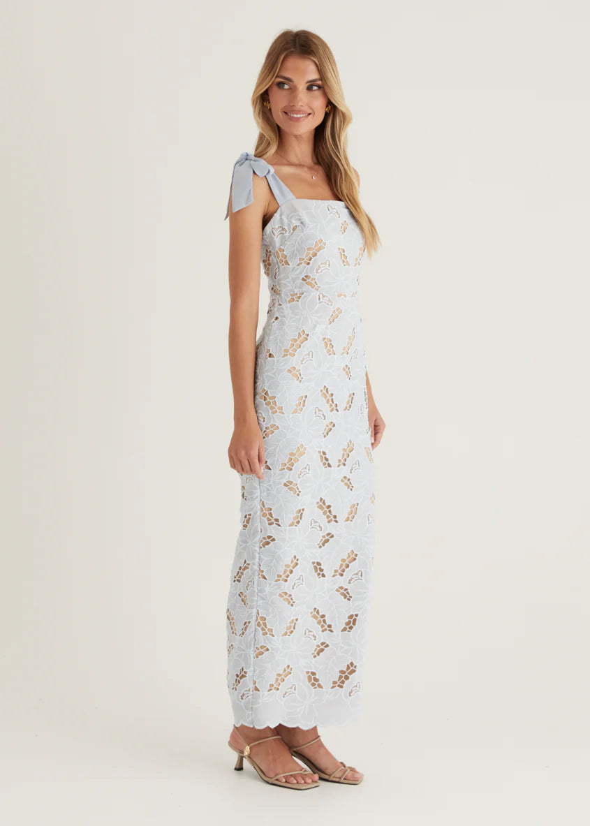 Serenity Embroidered Maxi Dress - Baby Blue