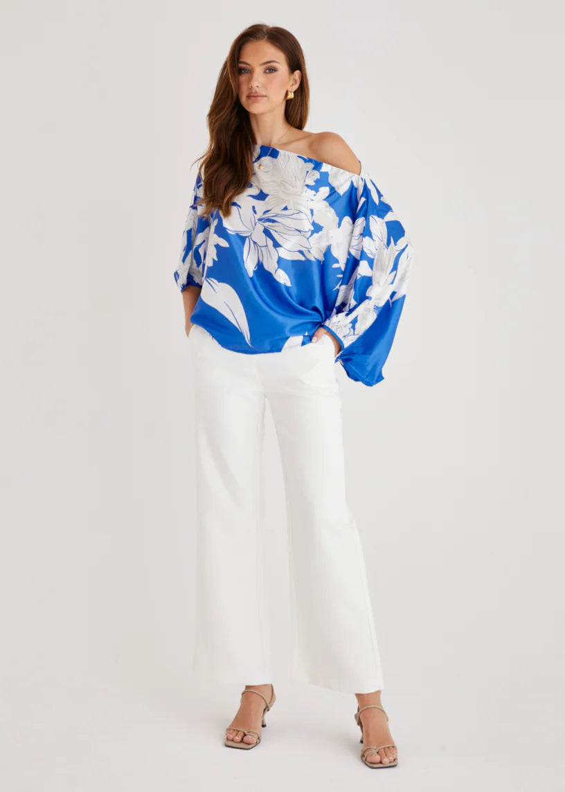 Maui Off Shoulder Top - Blue Floral