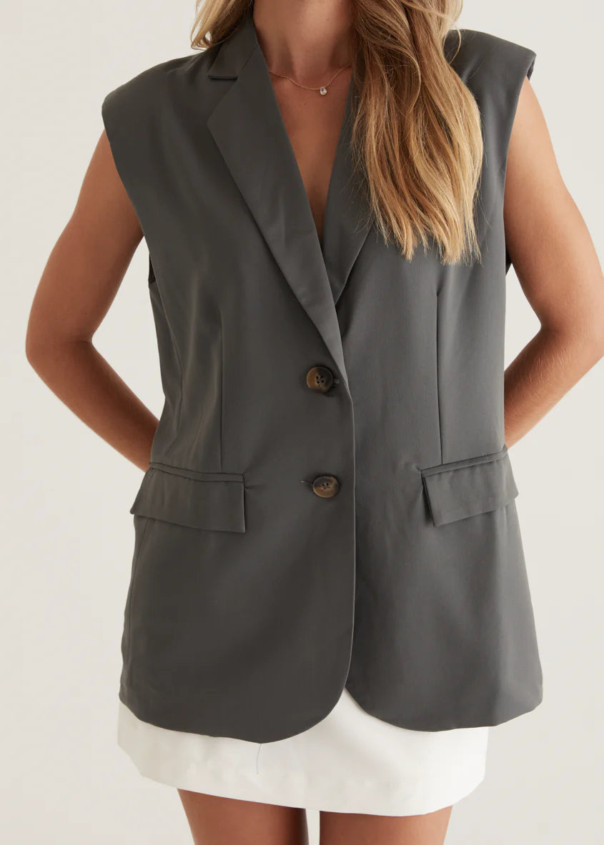Corina Sleeveless Blazer - Charcoal