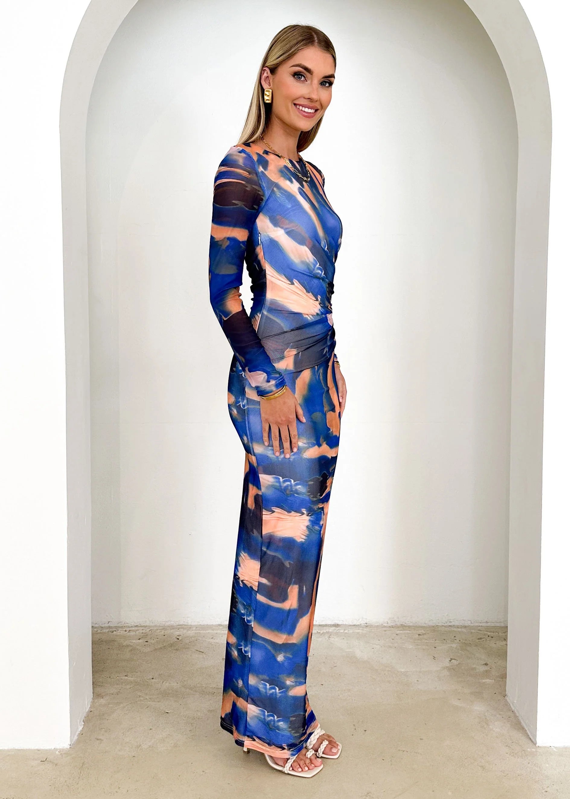 Rhianna Mesh Maxi Dress - Blue Tie Dye