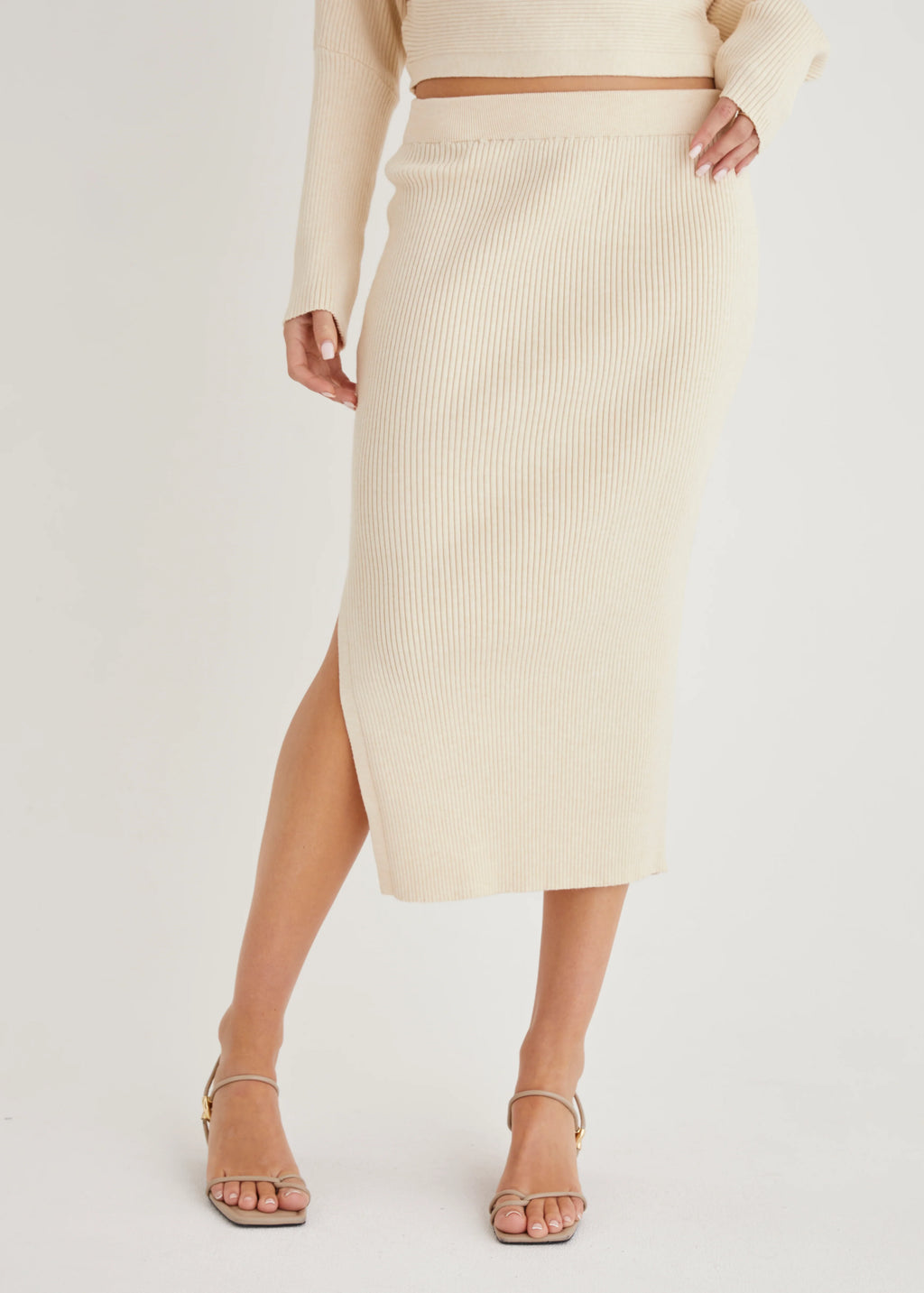 Alley Knit Midi Skirt - Beige