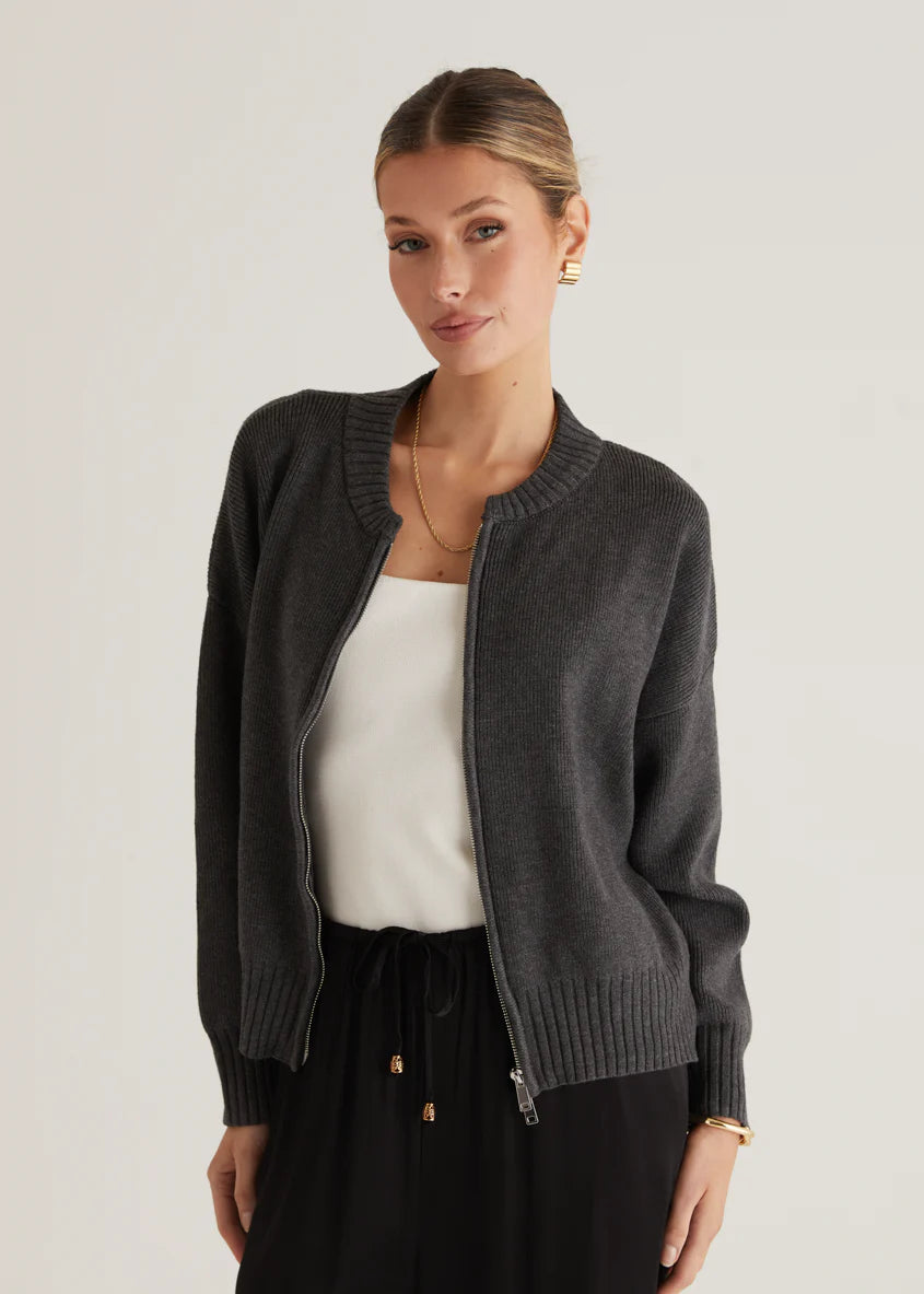 Lizzie Knit Bomber - Charcoal