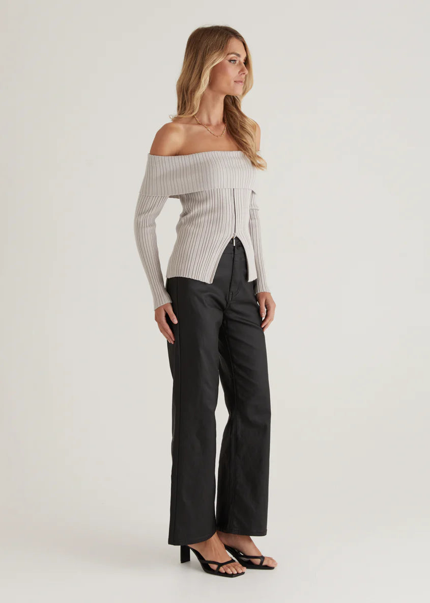 Ember Off Shoulder Knit Top - Stone