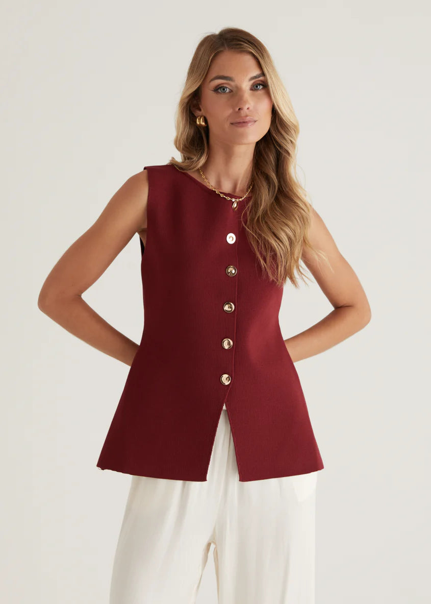 Tristy Knit Vest - Merlot