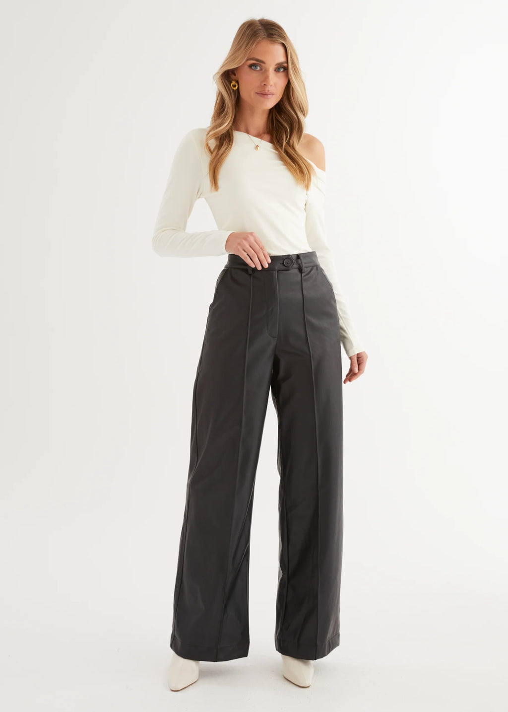 Karley PU Wide Leg Pants - Black