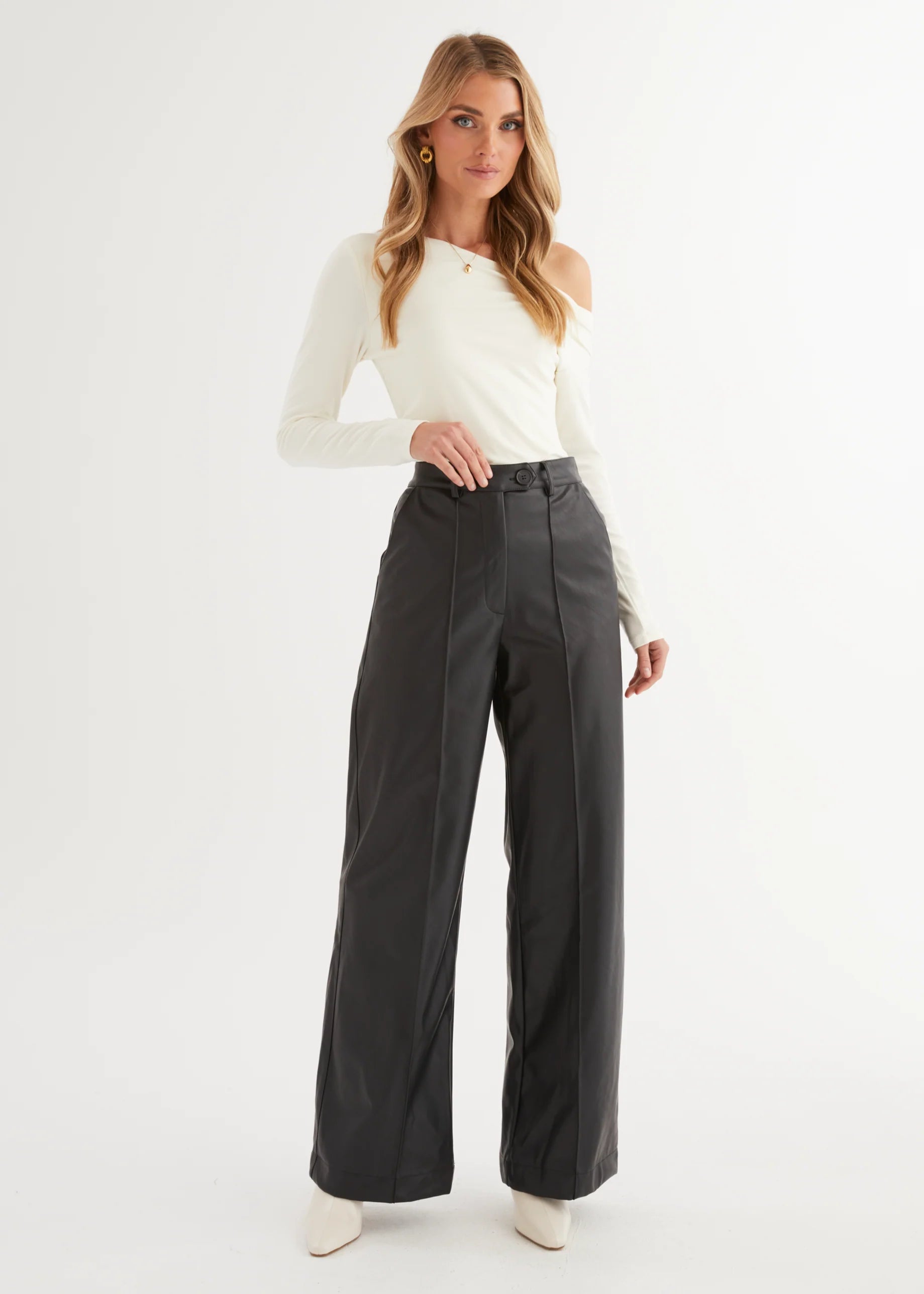 Karley PU Wide Leg Pants - Black