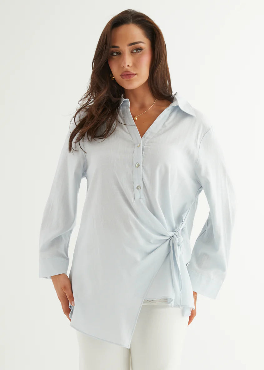 Harper Wrap Shirt - Ice Blue