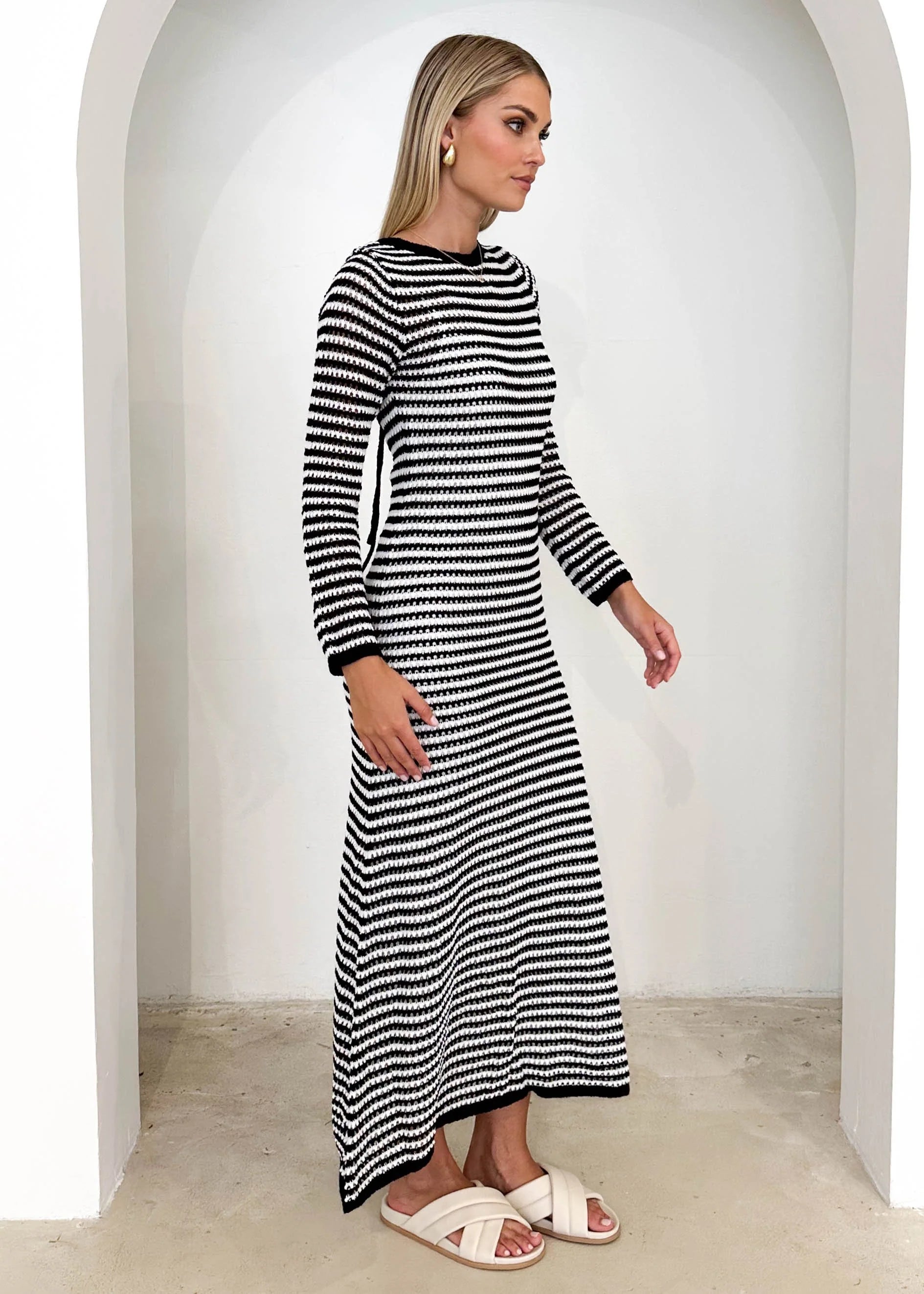 Kralta Knit Maxi Dress - Black Stripe