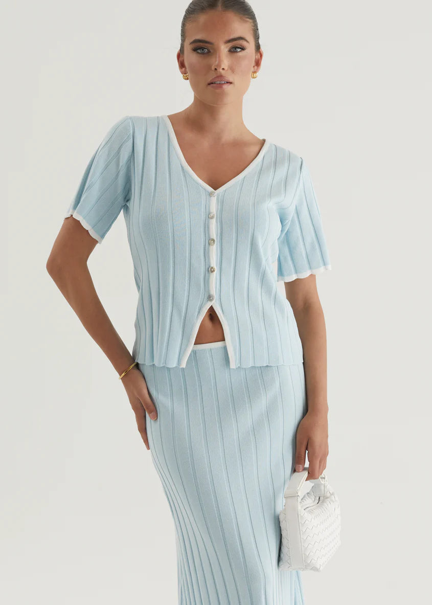 Yulia Knit Maxi Skirt - Sky Blue