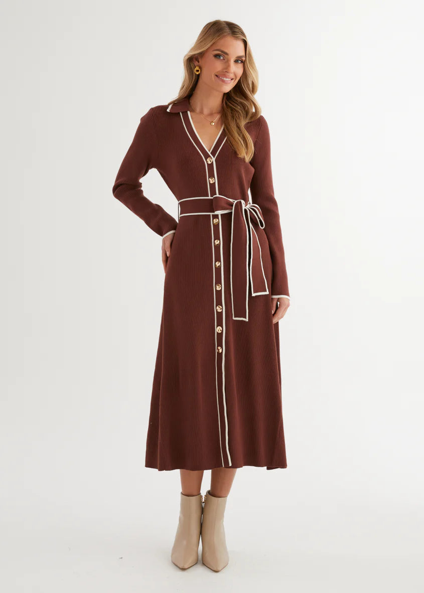 Stephanie Knit Midi Dress - Brown