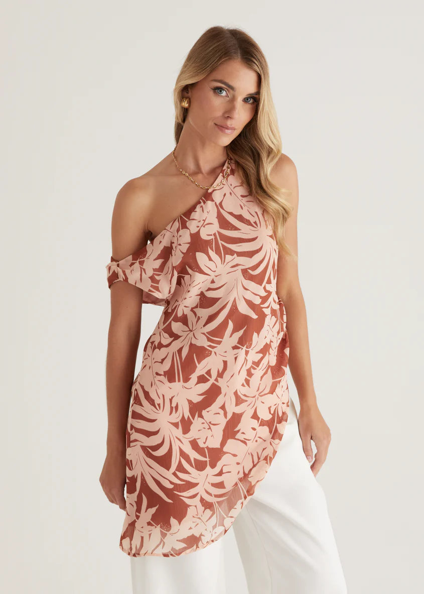 Cartez Off Shoulder Top - Bronze Palm