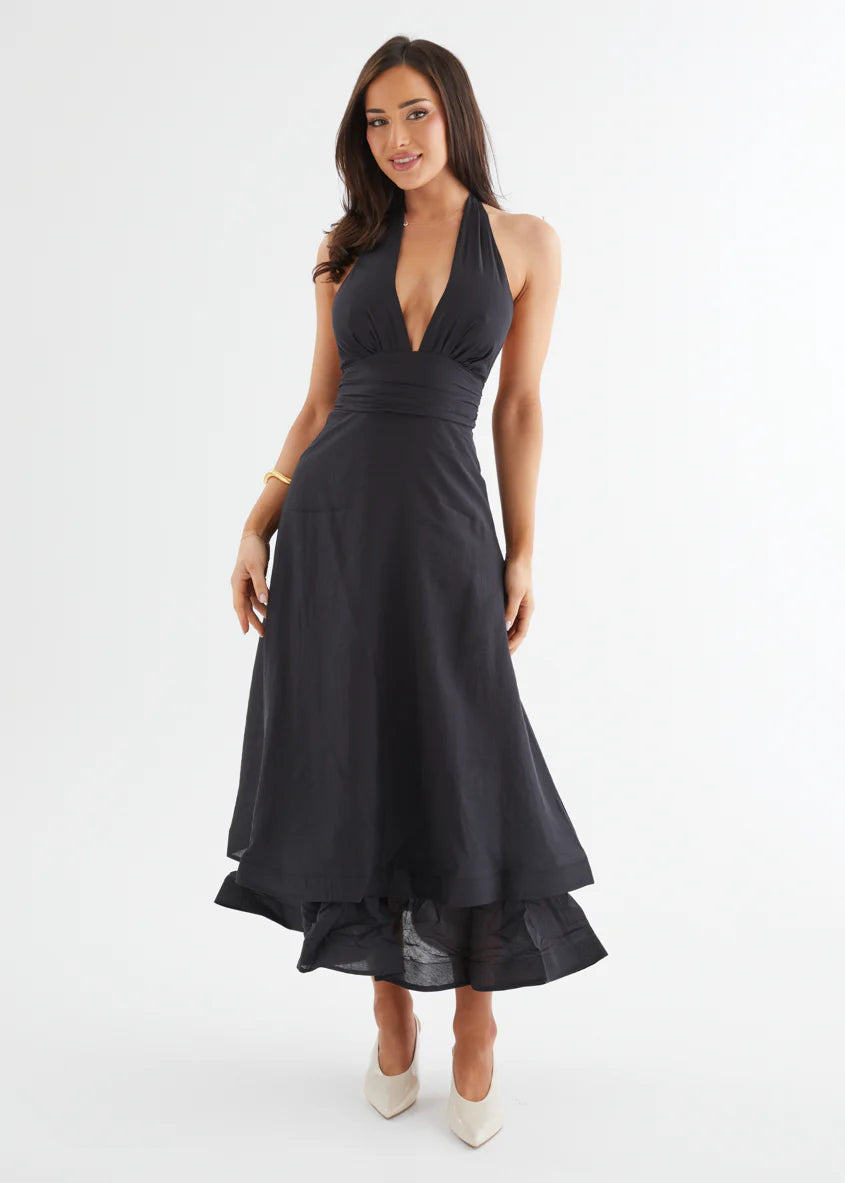 Zayde Halter Midi Dress - Black