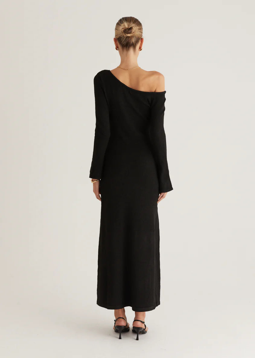 Loco One Shoulder Knit Maxi Dress - Black
